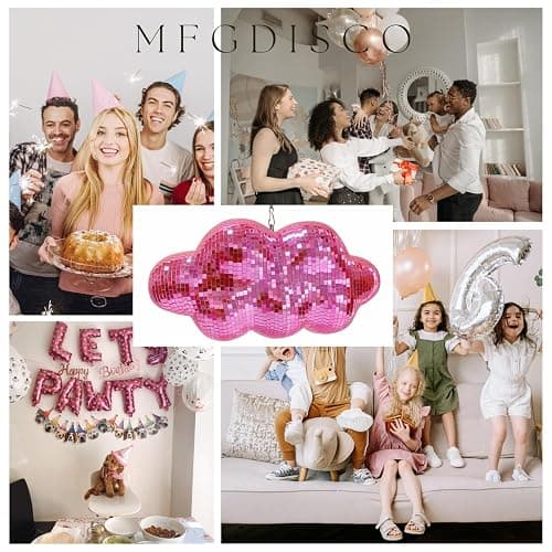 Pink Disco Ball Cloud Shaped, Hanging Disco Home Decor for Party,Room,Home, Retro Reflective Mirror Ball with Chain, Disco Ornaments, Design Patent thumbnail 4