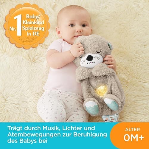 Fisher-Price Schlummer Otter Kuscheltier mit Atembewegung und Musik, Baby Erstausstattung, Neugeborene, Baby Spielzeug ab Geburt, Babyparty und Neugeborenen Geschenk, FXC66 thumbnail 2