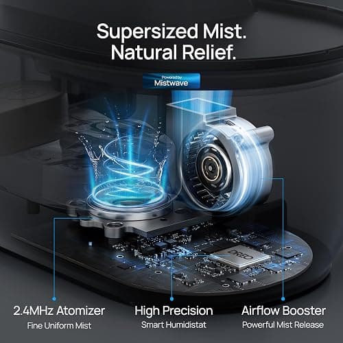Dreo Smart Humidifiers for Bedroom, Top Fill 4L Supersized Humidifier Large Room with 28 dB, 36H Runtime, Touch/APP/Voice Control, Nightlight, Cool Mist Humidifiers for Baby, Plants, Indoor, Black thumbnail 11