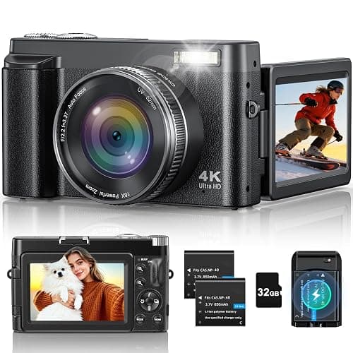4K Digital Camera for Photography, 48MP Vlogging Camera with Autofocus, Flash, 180° Flip Screen, 16X Zoom, 32GB Card, 2 Batteries & Charger, Compact Travel Camera for Teens, Beginners & YouTube - Image 1