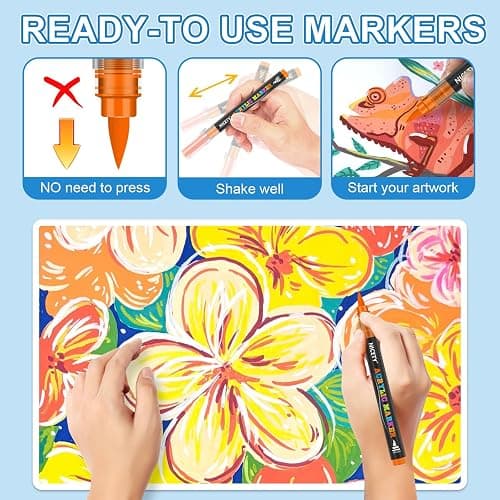 NICETY Set de 264 Feutres Acryliques à Pointe Pinceau - Marqueurs Peinture à l'Eau Multi-Supports pour Pierre, Bois, Céramique, Verre - Pointe Flexible 1-6mm pour Artistes, Débutants et Adultes thumbnail 6
