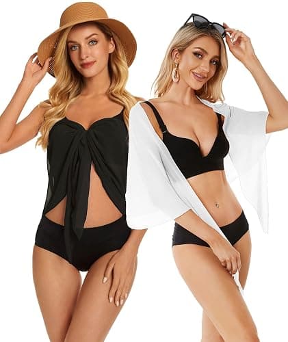 CHICGAL 2 Pieces Women Beach Sarong Bathing Suit Wrap Skirt Sheer Bikini Swimsuit Cover Ups for Swimwear thumbnail 6