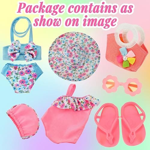 Kajaia 8 Pcs Doll Swimsuit 18 Inch Doll Clothes and Accessories Dress Flip Flops Hat Outfit Swimsuit Accessories for 18 Inch thumbnail 4