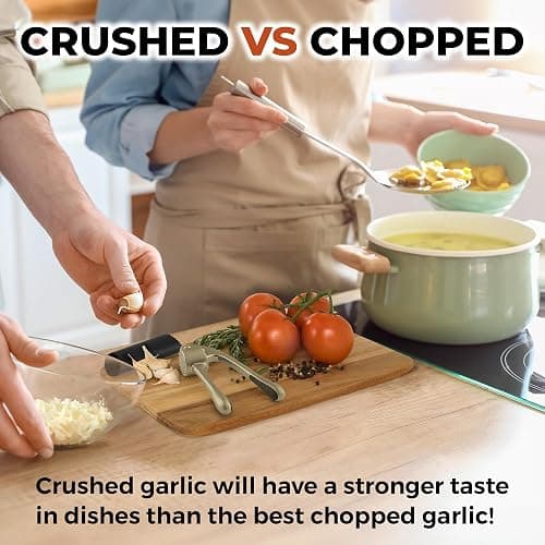 Zulay Kitchen Large Premium Garlic Press Set - Bigger Bowl for Bigger Garlic - Rust Proof & Dishwasher Safe Garlic Mincer Tool - Easy-Squeeze, Easy-Clean Silicone Garlic Peeler & Brush (Silver) thumbnail 4