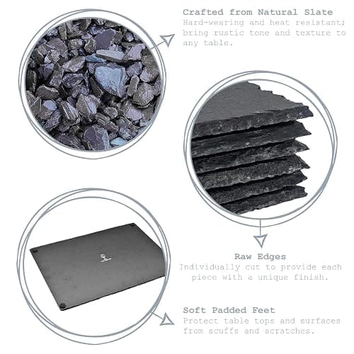 Argon Tableware Round Slate Placemats, Drink Coasters & Platter Set - 13pc - Black Natural Slate Dinnerware Place Settings Dining Mats for Kitchen, Home, Bar, Restaurant, Weddings, Events thumbnail 5