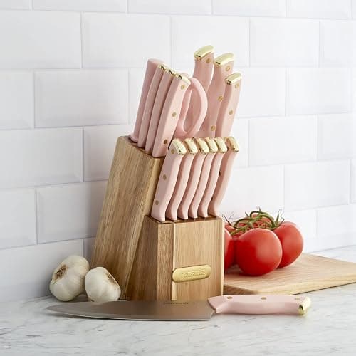Farberware 15-Piece Knife Block Set with Black Soft-Grip Handles and Graphite Block - Kitchen Knife Set with Chef Knife, Steak Knives, Shears and Sharpening Steel thumbnail 2