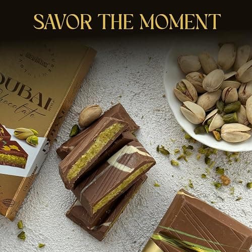 Authentic Mini Dubai-Style Chocolate Bar | 3.36 oz of Luxurious Middle Eastern Indulgence | Premium Milk Chocolate, Golden Kadayif Crisps, Velvety Tahini & Hand-Harvested Pistachios – Imported from Turkey thumbnail 4