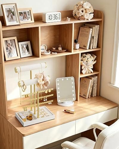 Lolalet 5 Tier Jewelry Stand Holder, Bracelet Necklace Display -Beige | PU Leather Hanging Jewelry Rack with Storage Tray, Ring Watch Bangle Earring Organizer, Gifts Dorm Room Decor for Women Girls thumbnail 6