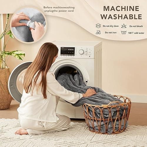 Homemate Heated Blanket Electric Throw - 50"x60" Heating Blanket Throw 1/2/4/6/8 Hours Auto-off 10 Heat Level Over-heat Protection Flannel Sherpa Heater Blanket ETL Certification - Light Grey - 50 Inch x 60 Inch thumbnail 8