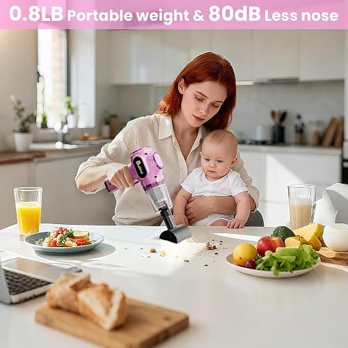 BELIBUY Women-Friendly Cordless Pink Car Vacuum Cleaner – 15000Pa Portable Mini Handheld Vacuum Cleaner, Effortlessly Handles Car,Office,Home & Pet Cleaning thumbnail 2