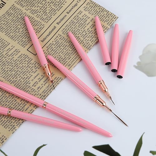 Artdone Metallic Nail Art Pens, Liner Brushes Set, 5PCS Pink Color Nail Tools For Long Lines, Thin Details, Fine Drawing, Liner Brush UV Gel Polish Painting Nail Design Sizes 5/8/12/20/25mm - Pink thumbnail 7