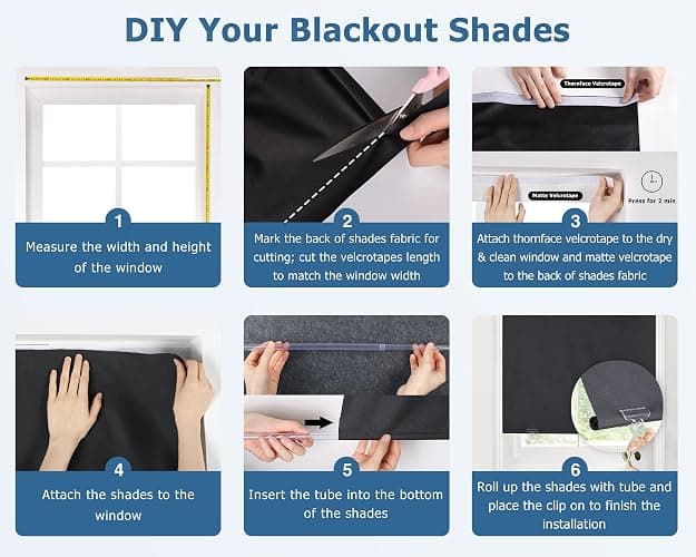 LazBlinds 100% Blackout Roller Shades, No Tools No Drill Cordless Blinds for Windows, Thermal Insulated UV Protection Privacy Window Shades for Bedroom (36''W x 72''H, Black) thumbnail 4