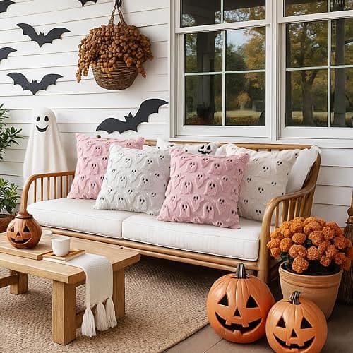 MIULEE White Halloween Pillow Covers Cute Ghost Decor Set of 2 18x18 | Soft Plush Faux Fur, Spooky Decor, Fall Decorative Throw Pillows for Couch Sofa Bed Porch Living Room thumbnail 3