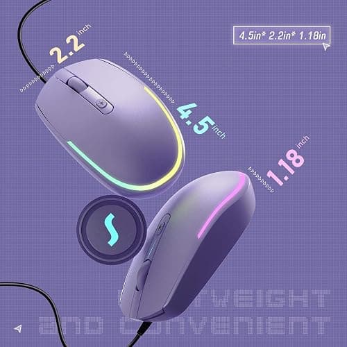 seenda Wired Mouse - USB Computer Mice Wired with RGB Backlit Optical LED Mouse with Attached USB Cord for Laptops Notebooks Chromebook - Purple thumbnail 5
