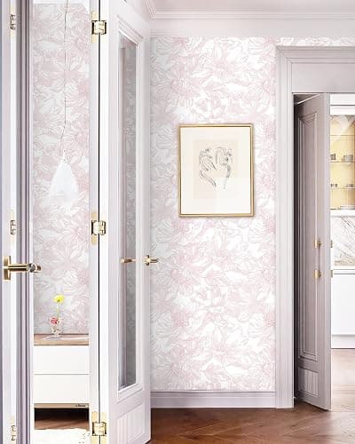 Dimoon 78.7"x17.3" Peel and Stick Wallpaper Floral Contact Paper Boho White Pink Flower Wallpaper Removable Wall Paper Self Adhesive Modern Contactpaper for Cabinets Drawers Bedroom Thicken Vinyl thumbnail 7