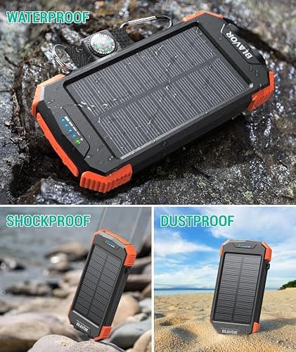 BLAVOR Solar Charger Power Bank 10,000mAh, Portable Wireless Charger, 20W Fast Charging External Battery Pack with USB C for Cell Phones, Solar Panel Charger with Dual Flashlight for Camping thumbnail 6