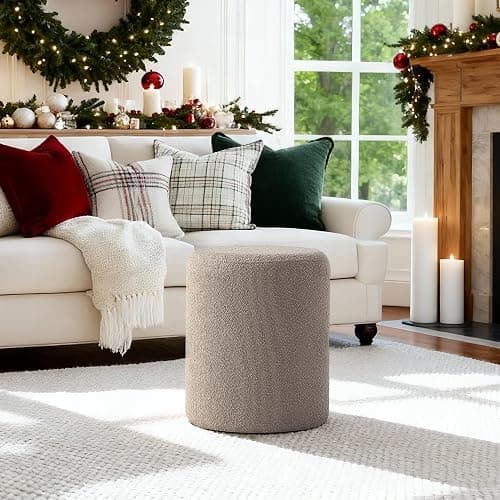 Get Set Style Modern Round Ottoman with Soft Padded Seat, Multifunctional Vanity Stool for Makeup, Upholstered Footrest Stool Ottoman Foot Stool for Living Room, Bedroom thumbnail 8