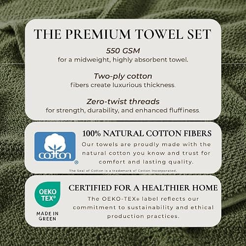 Great Bay Home 100% Cotton 6 Pack 26x16 Hand Towel Set - Absorbent, Quick-Drying, Durable Towels for Bathroom Decor - Low-Twist, Two-Ply Fibers (Forest Green). thumbnail 3