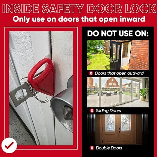 Portable Door Lock Extra Security Essential Safety & Privacy Travel Lockdown, Prevent Entry Stopper, Protect Family While Traveling Home Bedroom Hotel Apartment College (1 Red) thumbnail 2