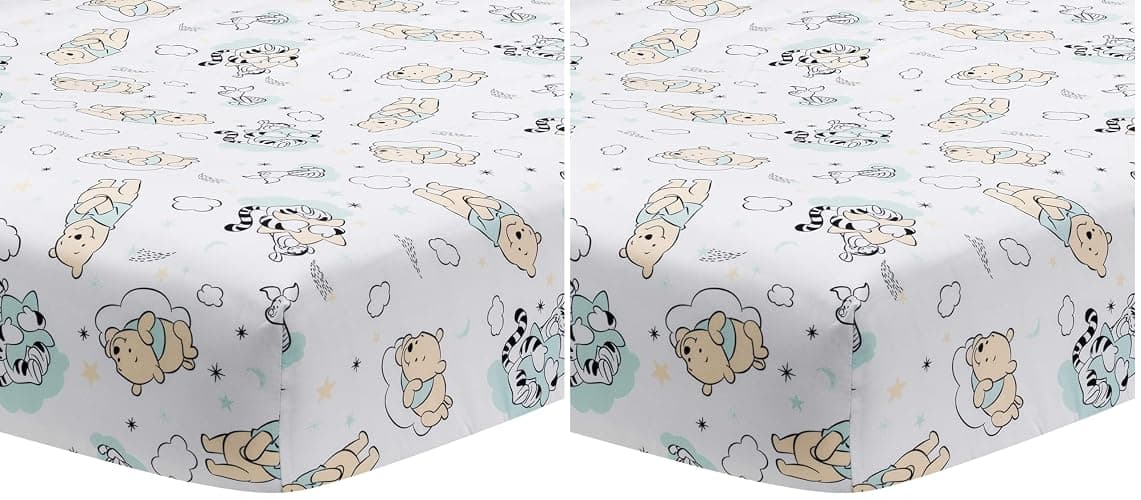Lambs & Ivy Disney Baby Winnie The Pooh Hugs White Fitted Crib Sheet (Pack of 2) - Image 1