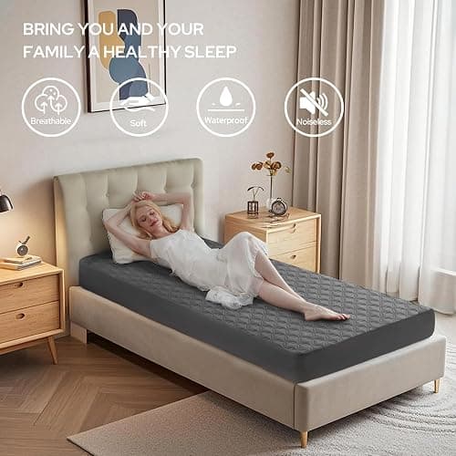 BEDLORE Waterproof Mattress Protector, Noiseless Twin XL Size Mattress Pad with Deep Pocket Fitted Up to 6"-15", Soft Breathable Dirt-Proof Mattress Cover for College Dorm (Gray) thumbnail 3