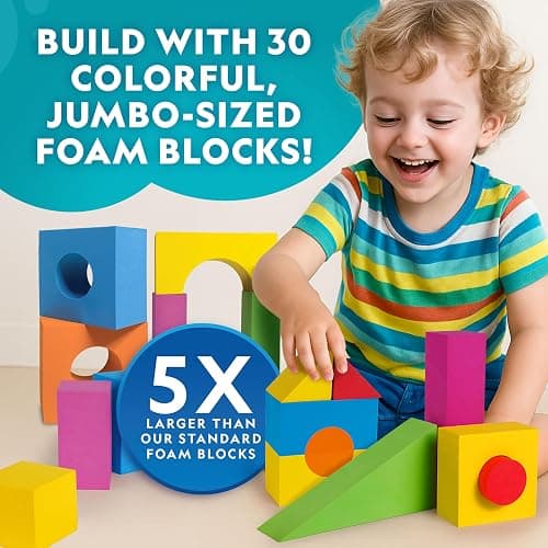 National Geographic Kids Jumbo Foam Building Blocks 30-Piece Set | Soft Stackable Blocks, Storage Bag, Early Learning, Sensory Building Toy, Indoor Play, Toddlers and Preschoolers thumbnail 2