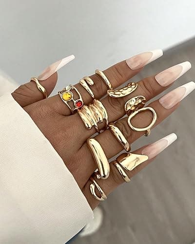 20Pcs Gold Ring Set for Women Chunky Boho Stack Flower Statement Rings Pack | Statement Midi Stackable Rings Set, Chunky Boho Flower Rings, Adjustable Suitable All Occasions, Great Gift for Women thumbnail 4
