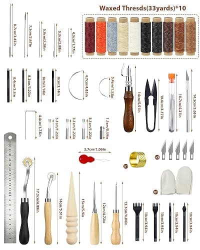 PLANTIONAL Leather Working Tools for Beginners: Professional Leather Craft Kit with Waxed Thread Groover Awl Stitching Punch for Leathercraft Adults Gifts 02 thumbnail 2