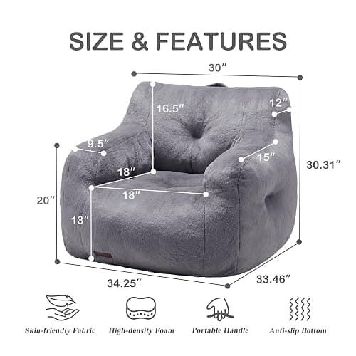 Hobestluk Bean Bag Chair for Adult Small Bean Bag Chairs with Arms Furry Beanbag Chair with Foam Filler Stuffed Bean Bag Sofa for Reading in Bedroom Living Room and Dorms(Grey) thumbnail 2