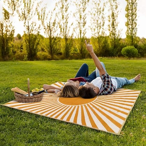 Anidaroel Outdoor Area Rug for Patio Clearance 6X9ft Waterproof, Reversible Plastic Straw Rug Outside Rug, Stain & UV Resistant RV Mat for Camping, Porch, Balcony, Pool Deck, Backyard(Orange,6‘x9') thumbnail 4