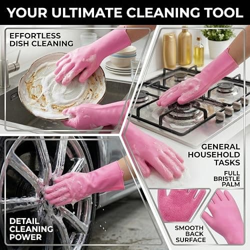NVNAN Dog Bath Gloves for Washing, Pet Grooming Gloves with Shampoo Brush, Dog Bath Brush for Dogs and Cats, Essential Dog Bath Supplies (1 Pair, Pink) thumbnail 5