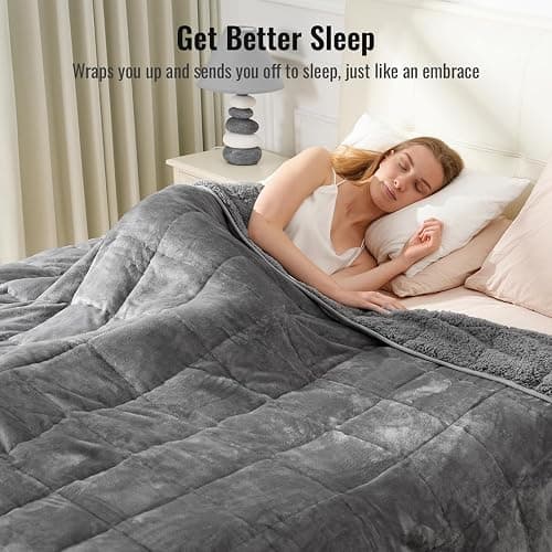 Uttermara Weighted Blanket Queen Size 15lbs 60x80 inches with Soft Plush Fleece, Cozy Warm Sherpa Snuggle Thick Heavy Blanket Great for Sleep and Calming, Grey thumbnail 3