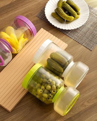 ZENS Glass Pickle Jar with Strainer Flip, 2 Pack Pickle Container Olive Hourglass Jars, Airtight Pickle Juice Separator from Wet and Dry, Pickles Storage Jar 51oz-Green & White thumbnail 2