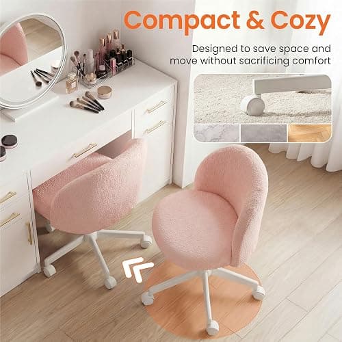 NEO CHAIR Office Vanity Chair with Wheels Comfy Desk Chair for Girls Cute Computer Small Armless Adjustable Height Swivel for Home Bedroom Task (Pink) thumbnail 5