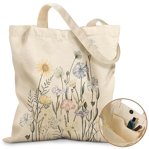 Miss Adola Aesthetic Tote Bag for Girls - with Magnetic Buckle and Zipper Inner Pocket for Women Lady Canvas Cotton Tote Bag - Image 1