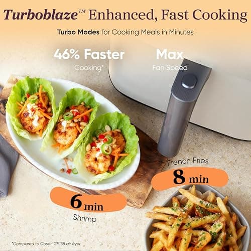 Cosori 9-in-1 TurboBlaze Air Fryer 6 Qt, Smart Control, 90°–450°F, Shake Reminders, Precise Heating for Even Results, Air Fry, Roast, Bake, Broil, Dry, Frozen, Proof, Reheat, Keep Warm, 120V, Cream thumbnail 5