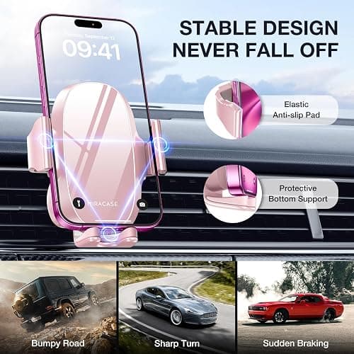 Miracase Phone Holder for Car Air Vent, Stability via Clip & Metal Hook Car Phone Holder Mount, 360°Cell Phone Holder Car Mount Fits iPhone 17 16 15 Pro Max 14 Samsung and All Phones thumbnail 2