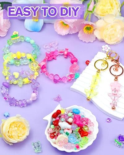 750PCS FIVEIZERO Assorted Acrylic Beads for Bracelet Making, Flower Star Heart Butterfly Candy Gummy Bear Kawaii Aesthetic Cute Beads for Jewelry Making, Keychains, Necklace, Phone Charms, DIY Crafts thumbnail 5