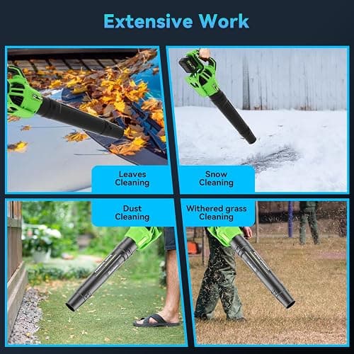 Leaf Blower Cordless with 2 x 4.0Ah Battery and Charger, 780CFM 260MPH Electric Blower with 2 Speeds, 20V Handheld Leaf Cleaner for Lawn Care, Blowing Leaves, Dust, Snow, Gravel for Patio, Yard, Green thumbnail 5