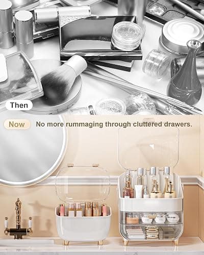 Makeup Organizer with Lipstick Holder, Skincare Organizers Storage Box Cosmetic Display Cases, Teen Girl Gifts Make up Organizers for Vanity, Dresser, Countertop, Bathroom(Rose Gold) thumbnail 6