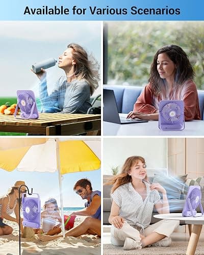 WHATOOK Small Desk Fan Personal Fans: 5000mah 25 Hours Battery Office Quiet Mini Desktop Fan Portable Rechargeable Travel Essentials (Purple, 5000) thumbnail 4
