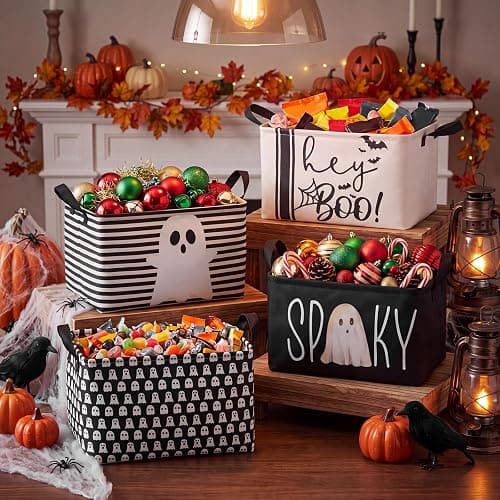 Chunful 4 Pcs Halloween Storage Baskets Black Hey Boo Cute Ghost Laundry Boo Basket Horror Scary Hamper Foldable Storage Bins with Handle Collapsible Organizer for Home Closet Office Bedroom thumbnail 6