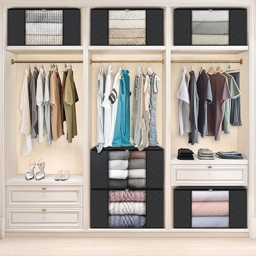 Fab totes Storage Bags,Clothes Blanket Storage Bins Foldable Closet Organizers with Reinforced Handle for Home Dorm Storage and Organization,Fabric Bags for Organizing Sheets,Clothing (Black,6 Pack) thumbnail 6