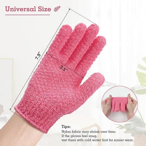 Evridwear Exfoliating Glove Shower Gloves Exfoliate Dead Skin for Dry Sensitive Skin No Irritation with Hanging Loop (Hot Pink Deep Exfoliation) thumbnail 7