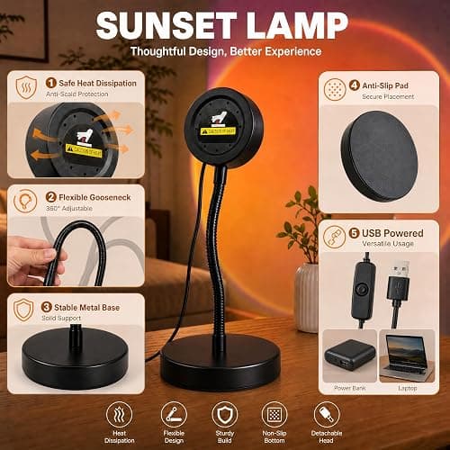 QUIGO Upgraded 10w Sunset Lamp Projector Led Lights for Room Decor Night Light Kids Sun/Sunlight/Sunrise Lamp RGB Party Lights Mood/Ambient/Rainbow Light Home/Bedroom Decor Gifts for Women thumbnail 4