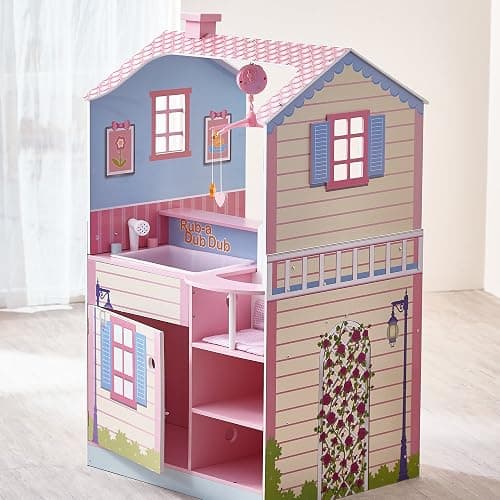 Olivia's Little World - All in One 16-18 inch Baby Doll Wooden Nursery Center - Double Sided Dollhouse for Baby Dolls with Swings - Multi- Functional Changing Station - Pink & Blue thumbnail 7
