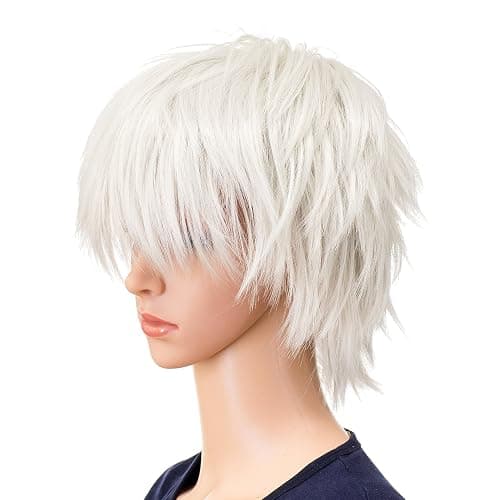 SWACC Unisex Fashion Spiky Layered Short Anime Cosplay Wig for Men and Women (White) thumbnail 3