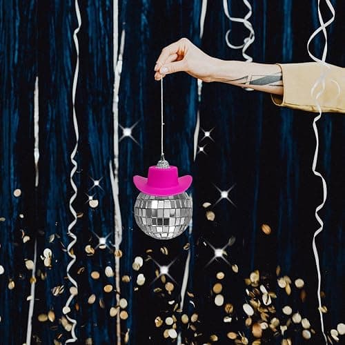 SPANSEE Pink Disco Ball Car Ornament, Mirror Ornament, Cowboy Hat Accessory, Cute Disco Ball Charm Accessories thumbnail 8