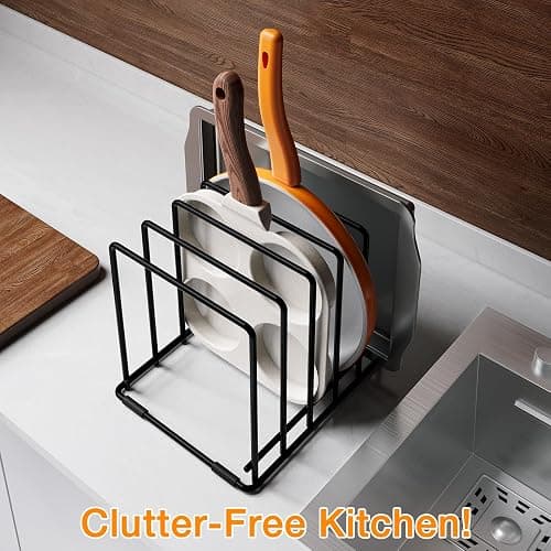 WUGEUSCH Kitchen Pan Organizer and Pot Rack, 5-Slot Steel Holder for Thin Pans, Baking Trays, and Cutting Boards - Space-Saving Storage thumbnail 9