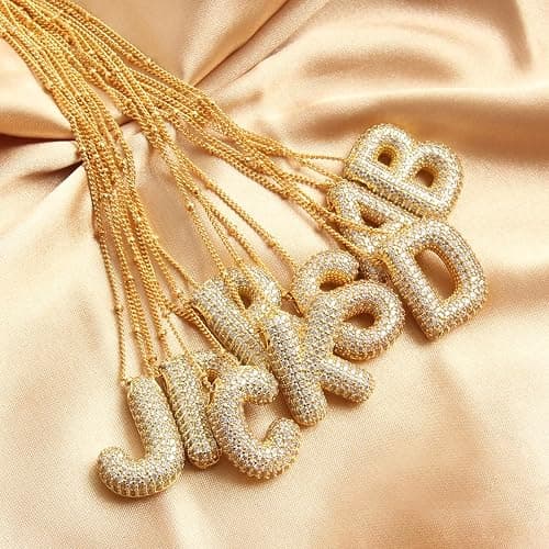 Z ZACHÉ 18k Gold Plated Dainty Cubic Zirconia Bubble Alphabet 26 A-Z Letter Necklace, Personalized Name Necklace,Balloon Initial Necklace for Women Female thumbnail 8